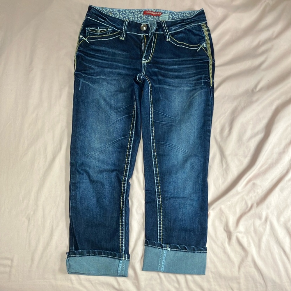 UNIONBAY Blue Ankle Cropped Jeans with Rolled Cuffs